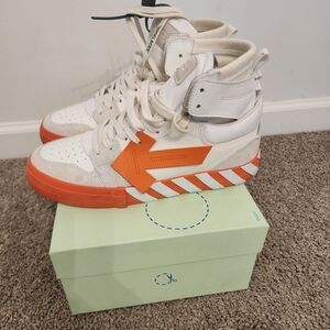 Off-White Arrow High-Top Sneakers in White & Orange
